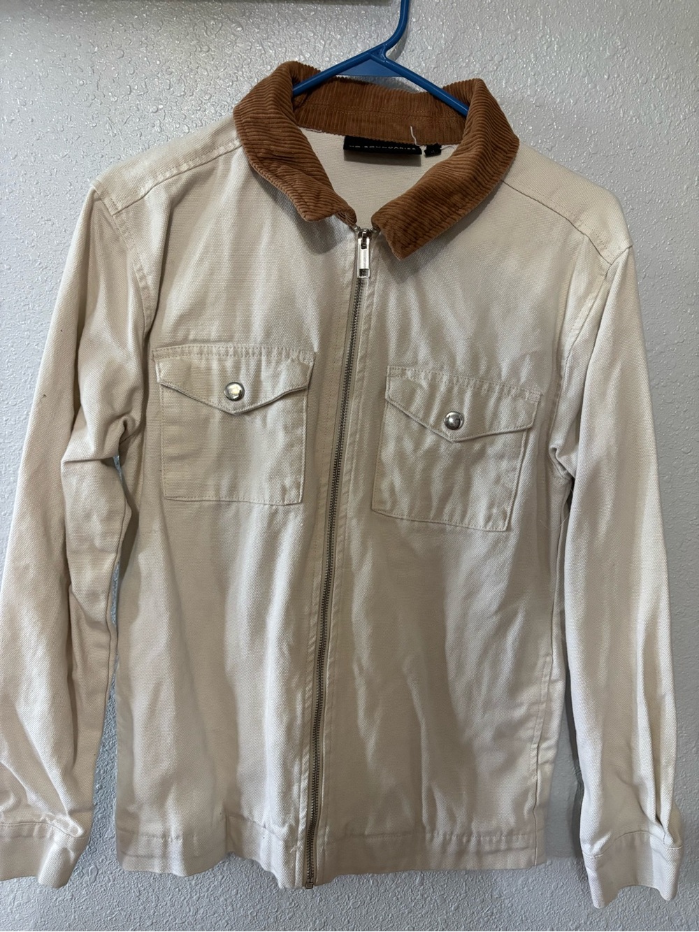 Women’s no boundaries Beige Zip-Front Jacket with Brown Corduroy Collar xs
